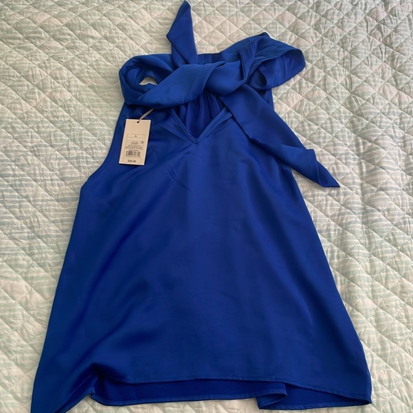 A New Day Satin Royal Blue Halter Tie Back Blouse Top Tank NWT - Picture 4 of 5